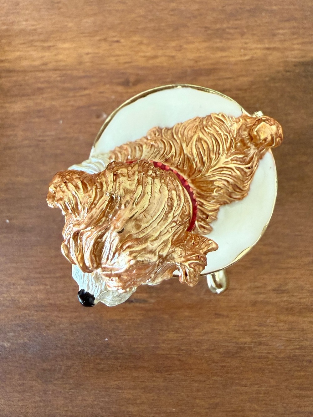 Gold and Cream Puppy on a Teacup Jewelry Trinket Box with Rhinestones Accents - Picture 10 of 12